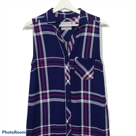 Rails Jordyn Plaid Button down Sleeveless Maxi Top Flannel XS NEW Blue Red - Picture 4 of 13